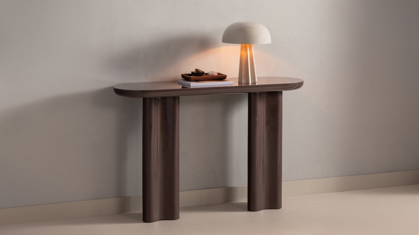Console ovale laquée brun foncé brillant 120 cm - Evara Console ovale laquée brun foncé brillant 120 cm - Evara