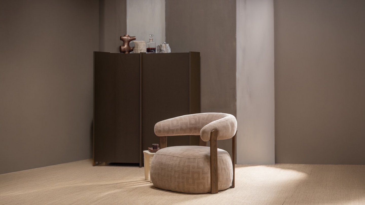 Fauteuil en tissu 3D à motifs géométriques beige - Foon Fauteuil en tissu 3D à motifs géométriques beige - Foon