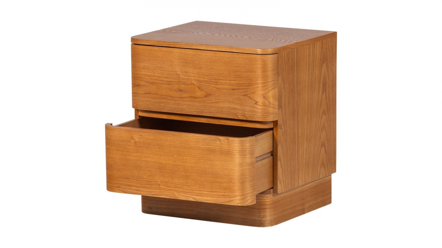 Table de chevet à angles arrondis 2 tiroirs en bois 40 cm - Fejo Table de chevet à angles arrondis 2 tiroirs en bois 40 cm - Fejo