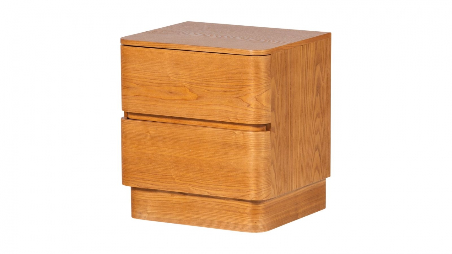 Table de chevet à angles arrondis 2 tiroirs en bois 40 cm - Fejo Table de chevet à angles arrondis 2 tiroirs en bois 40 cm - Fejo