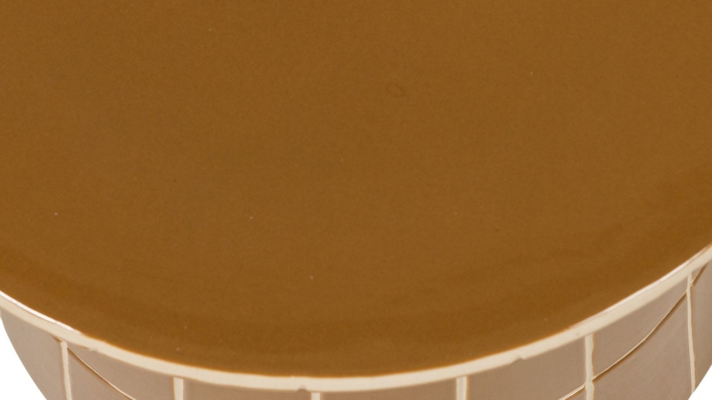 Table d'appoint décorative ronde en céramique effet carrelage jaune miel Ø38 cm - Plu Table d'appoint décorative ronde en céramique effet carrelage jaune miel Ø38 cm - Plu
