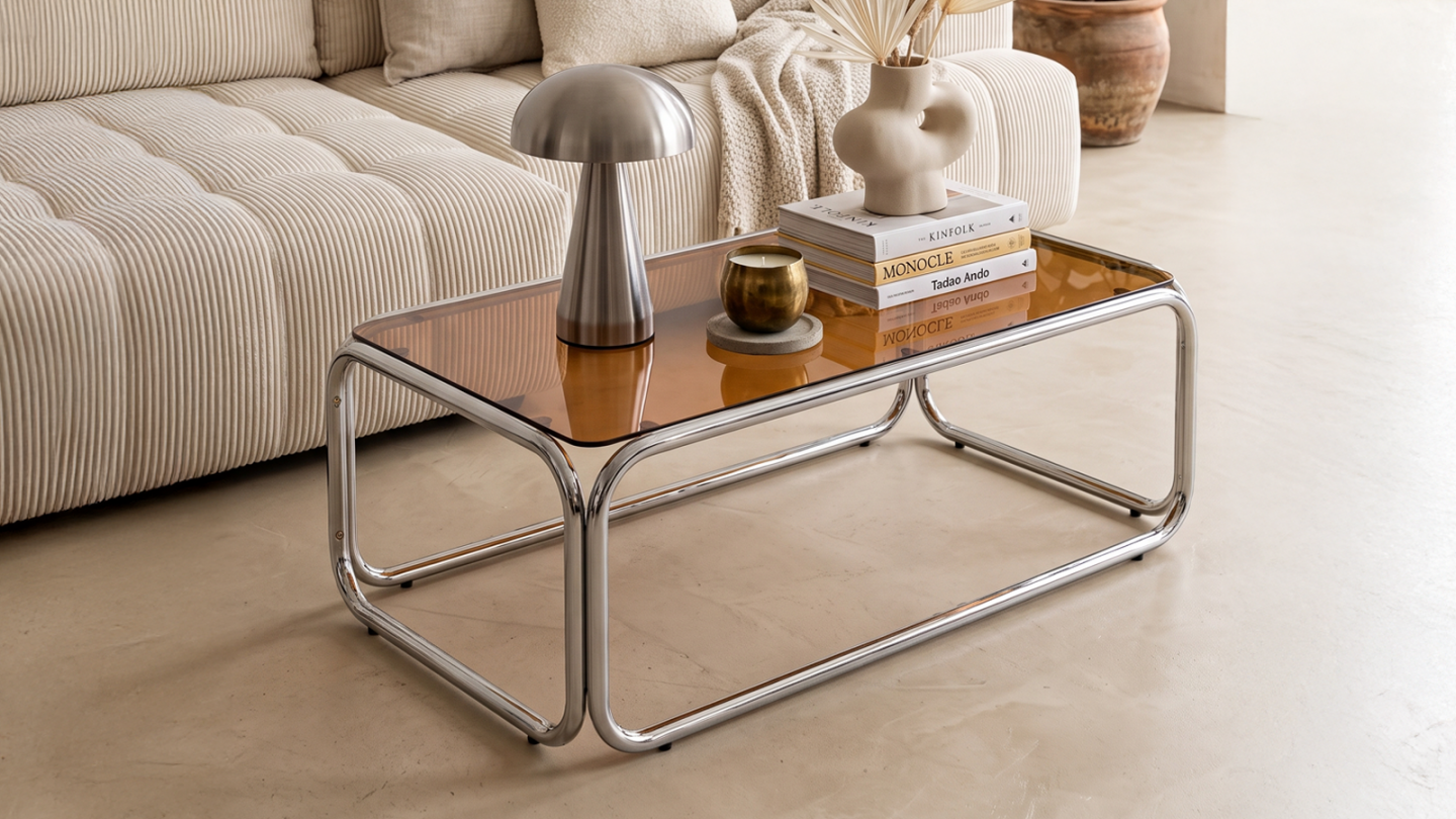 Table basse rectagulaire en acier et verre trempé fumé 120x60 cm - Spritz Table basse rectagulaire en acier et verre trempé fumé 120x60 cm - Spritz