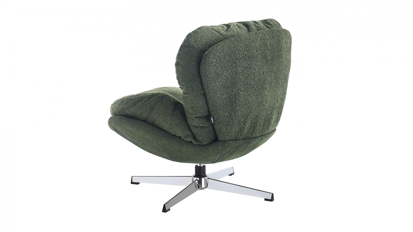 Fauteuil pivotant en tissu bouclé vert kaki et piètement chromé - Oli Fauteuil pivotant en tissu bouclé vert kaki et piètement chromé - Oli