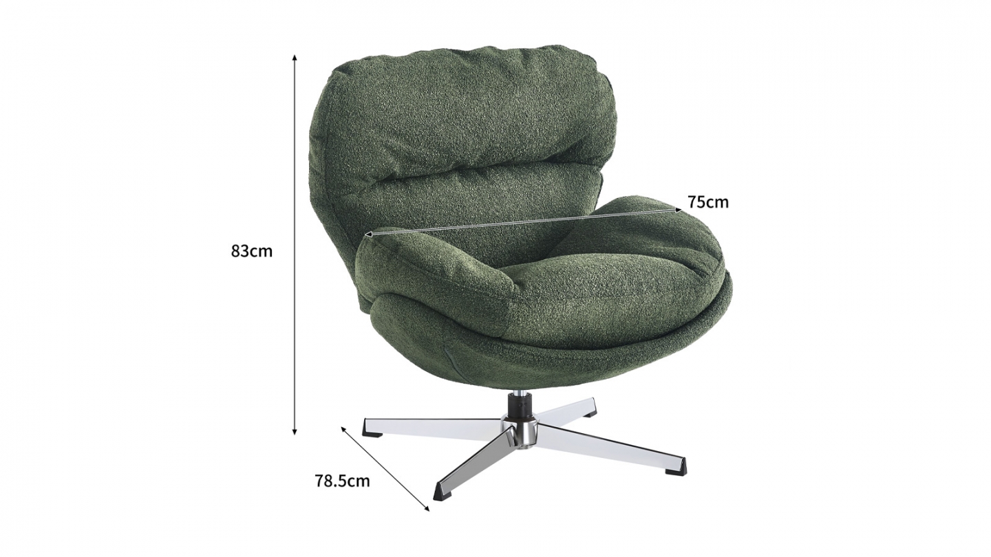 Fauteuil pivotant en tissu bouclé vert kaki et piètement chromé - Oli Fauteuil pivotant en tissu bouclé vert kaki et piètement chromé - Oli