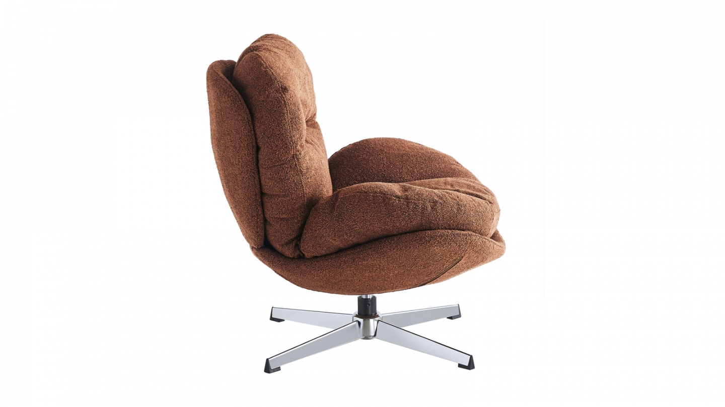 Fauteuil pivotant en tissu bouclé rouille et piètement chromé - Oli Fauteuil pivotant en tissu bouclé rouille et piètement chromé - Oli