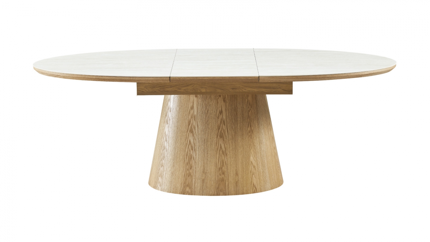 Table à manger extensible en chêne clair et céramique effet Travertin 6 à 8 personnes 170/220 cm - Ora Table à manger extensible en chêne clair et céramique effet Travertin 6 à 8 personnes 170/220 cm - Ora