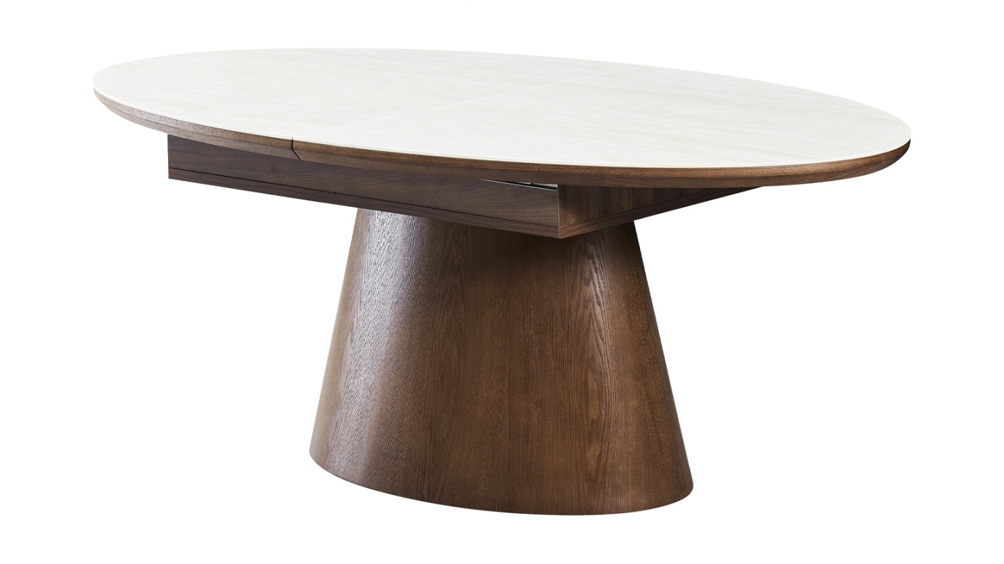 Table à manger extensible en chêne foncé et céramique effet Travertin 6 à 8 personnes 170/220 cm - Ora Table à manger extensible en chêne foncé et céramique effet Travertin 6 à 8 personnes 170/220 cm - Ora