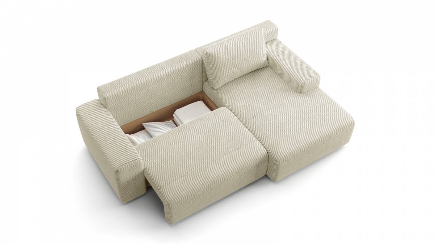 Canapé d'angle réversible convertible 5 places en velours côtelé beige - Luno Canapé d'angle réversible convertible 5 places en velours côtelé beige - Luno