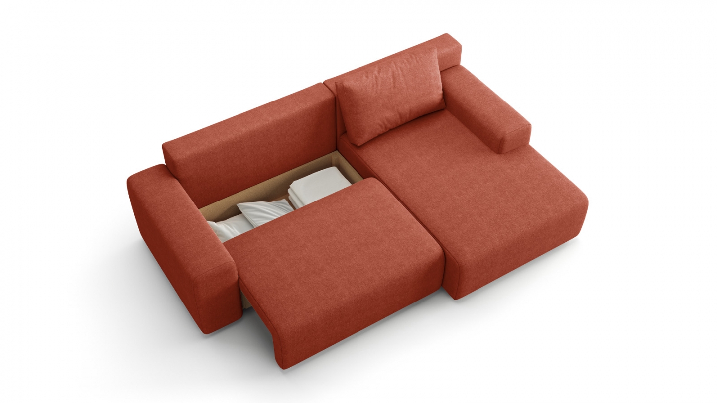 Canapé d'angle réversible convertible 5 places en tissu chenille terracotta - Luno Canapé d'angle réversible convertible 5 places en tissu chenille terracotta - Luno