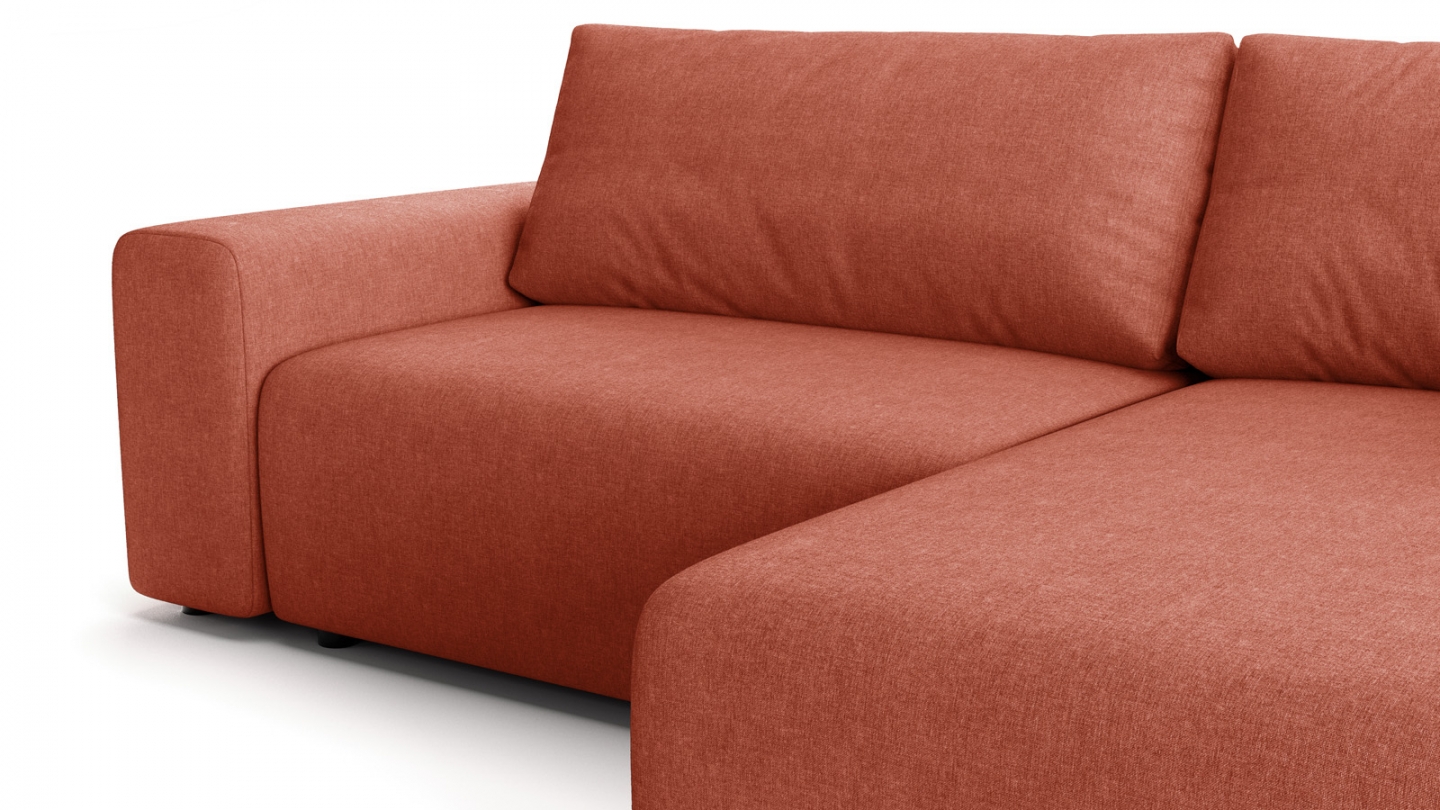 Canapé d'angle réversible convertible 5 places en tissu chenille terracotta - Luno Canapé d'angle réversible convertible 5 places en tissu chenille terracotta - Luno