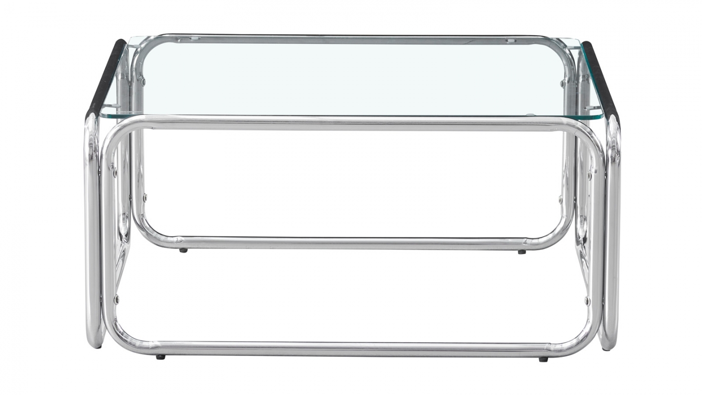 Table basse carrée en acier chromé et verre trempé 85x85 cm - Spritz Table basse carrée en acier chromé et verre trempé 85x85 cm - Spritz