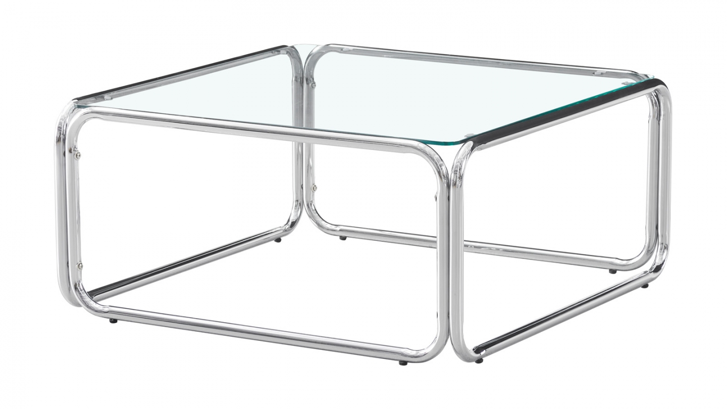 Table basse carrée en acier chromé et verre trempé 85x85 cm - Spritz Table basse carrée en acier chromé et verre trempé 85x85 cm - Spritz