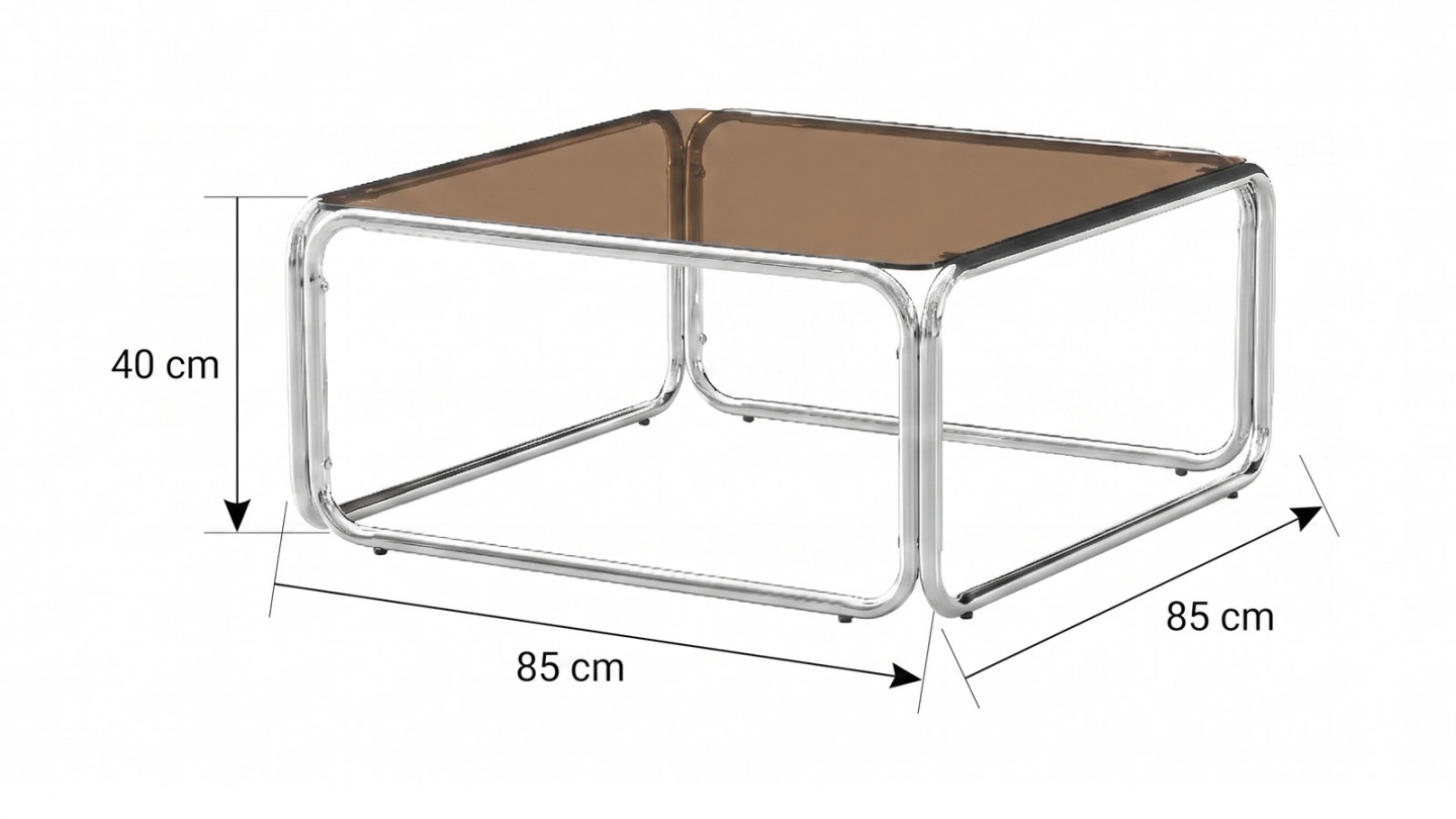 Table basse carrée en acier chromé et verre fumé 85x85 cm - Spritz Table basse carrée en acier chromé et verre fumé 85x85 cm - Spritz