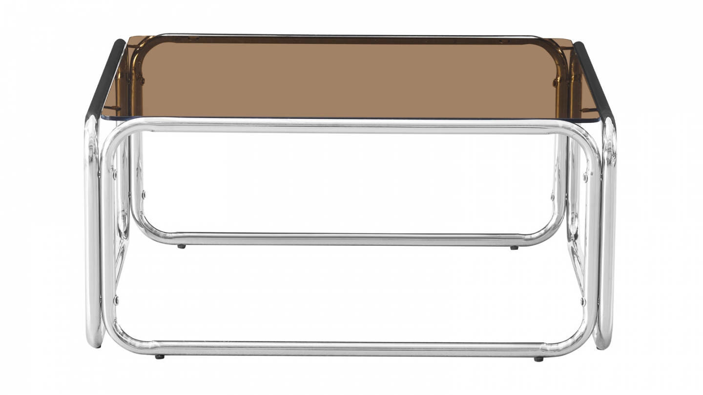 Table basse carrée en acier chromé et verre fumé 85x85 cm - Spritz Table basse carrée en acier chromé et verre fumé 85x85 cm - Spritz