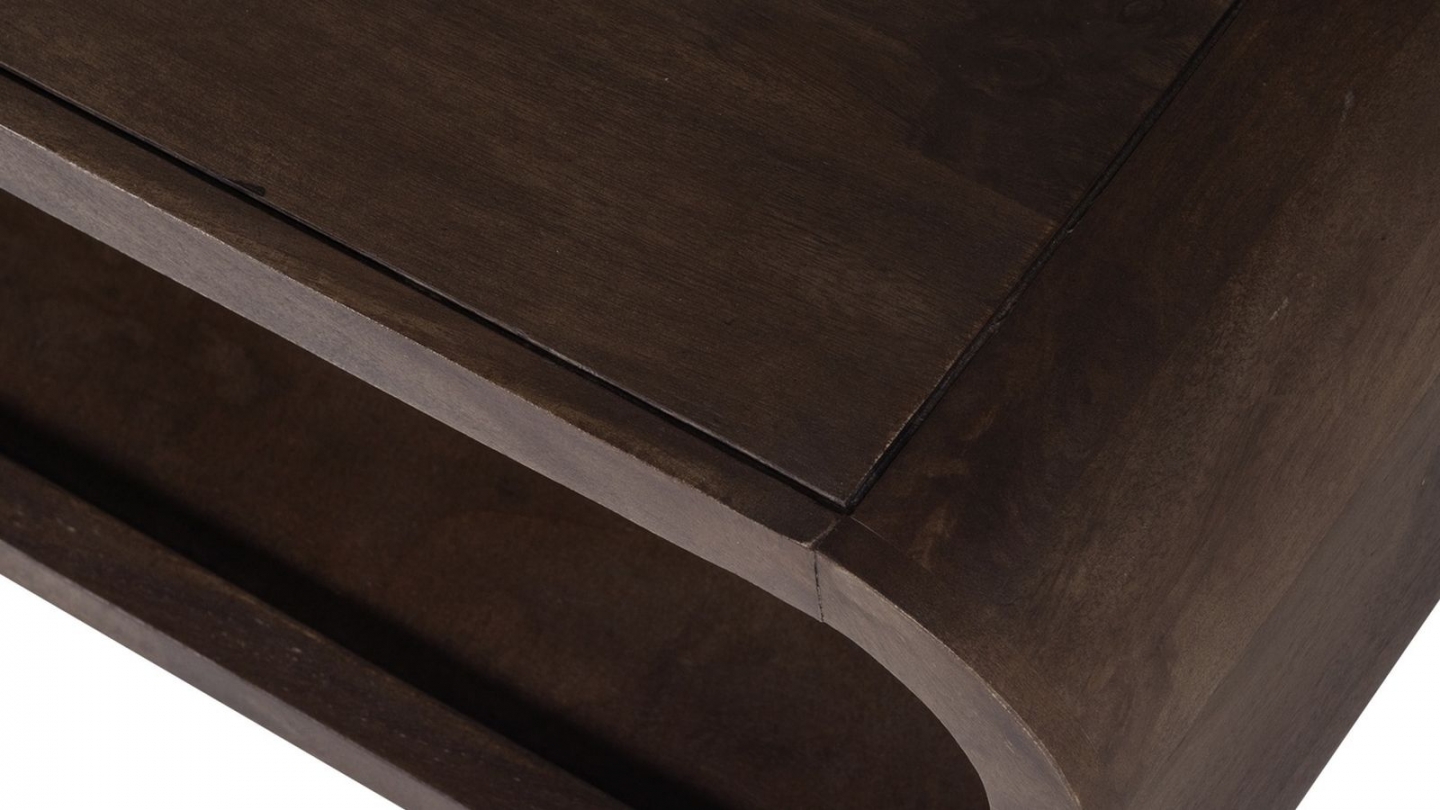 Table basse arrondie façon retro en bois de manguier brun foncé 120 cm - Kinu Table basse arrondie façon retro en bois de manguier brun foncé 120 cm - Kinu