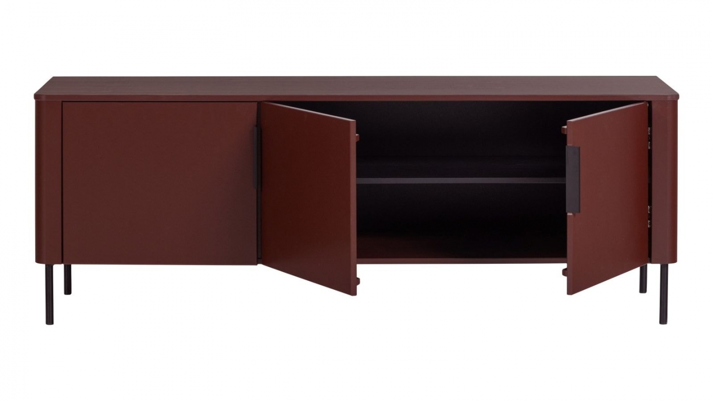 Meuble TV en pin cannelé bordeaux 154 cm - Gunnar Meuble TV en pin cannelé bordeaux 154 cm - Gunnar