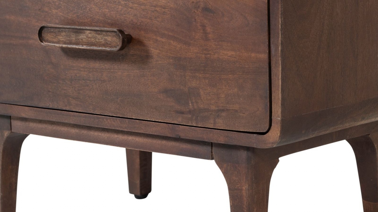 Buffet haut en bois de manguier sculpté brun foncé 60 cm - Liya Buffet haut en bois de manguier sculpté brun foncé 60 cm - Liya