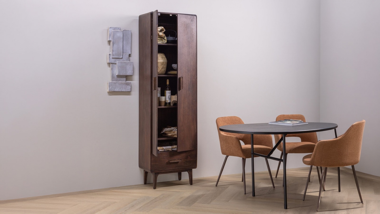 Buffet haut en bois de manguier sculpté brun foncé 60 cm - Liya Buffet haut en bois de manguier sculpté brun foncé 60 cm - Liya