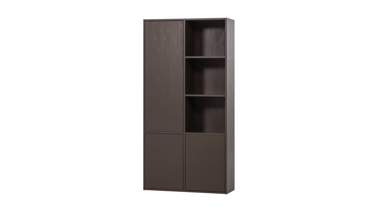 Buffet haut 3 portes - 3 niches à droite - en pin cannelé brun moyen 108 cm - Meggy Buffet haut 3 portes - 3 niches à droite - en pin cannelé brun moyen 108 cm - Meggy