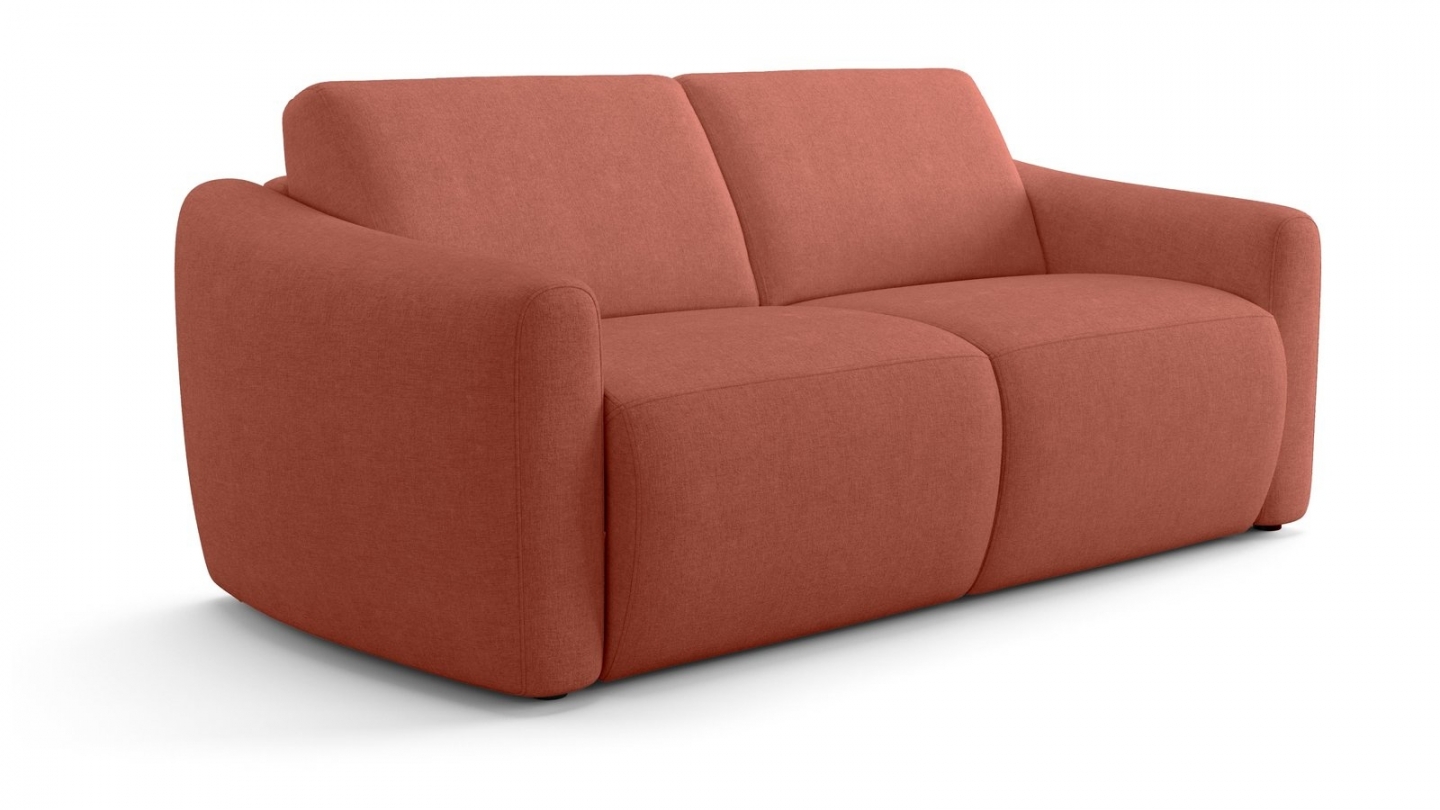 Canapé droit convertible 3 places en tissu chenille terracotta - ouverture express - Suzie Canapé droit convertible 3 places en tissu chenille terracotta - ouverture express - Suzie