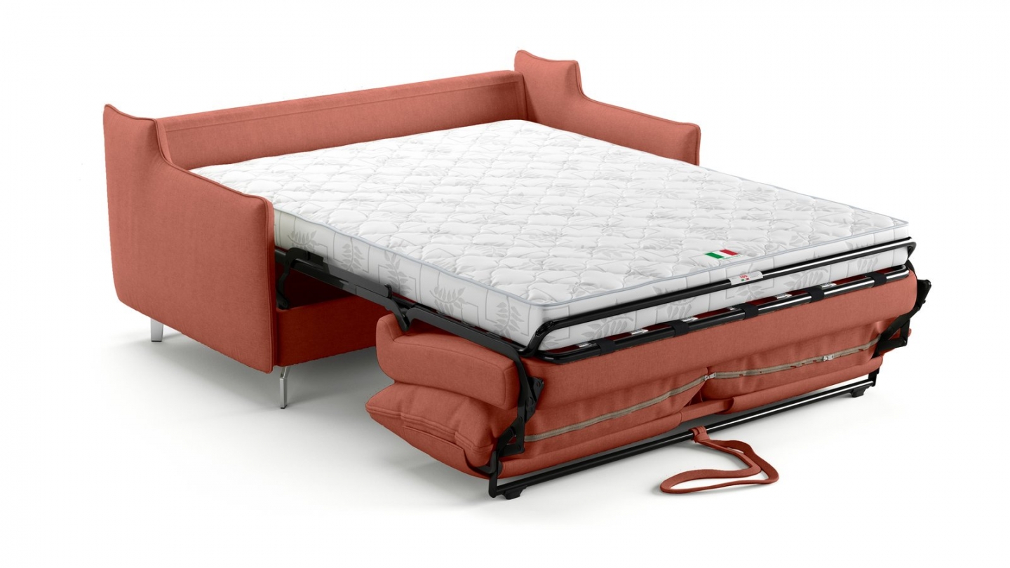 Canapé droit convertible 3 places en tissu chenille terracotta - ouverture express - Astoria Canapé droit convertible 3 places en tissu chenille terracotta - ouverture express - Astoria