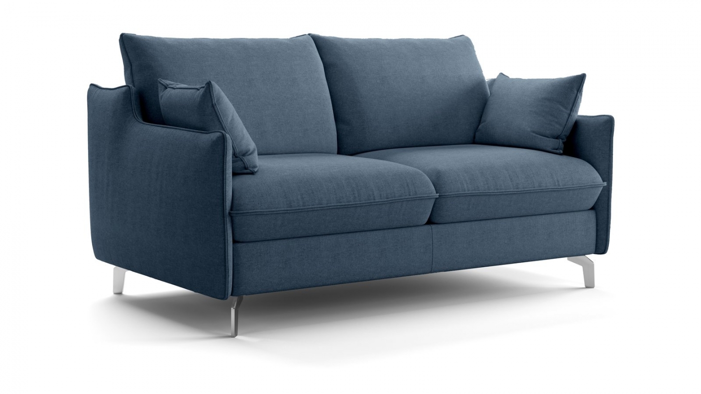 Canapé droit convertible 3 places en tissu chenille bleu foncé - ouverture express - Astoria Canapé droit convertible 3 places en tissu chenille bleu foncé - ouverture express - Astoria