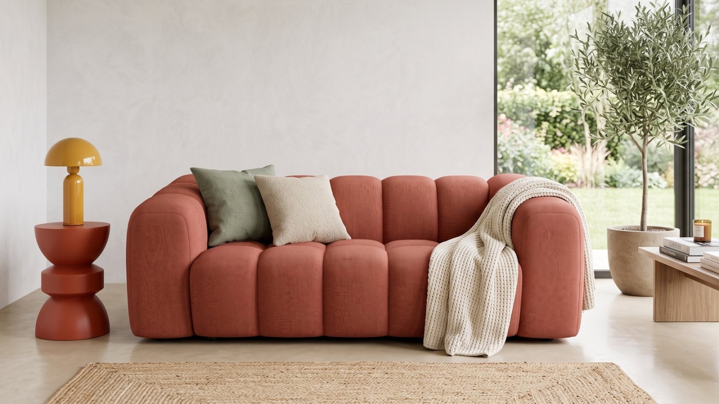 Canapé capitonné 3 places en tissu chenille terracotta - Belleville Canapé capitonné 3 places en tissu chenille terracotta - Belleville