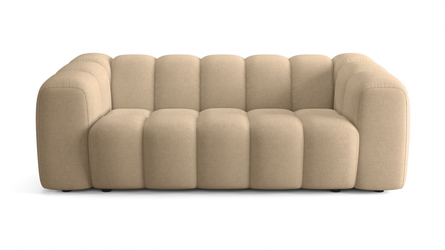 Canapé capitonné convertible 3 places en tissu chenille taupe - ouverture express - Belleville Canapé capitonné convertible 3 places en tissu chenille taupe - ouverture express - Belleville