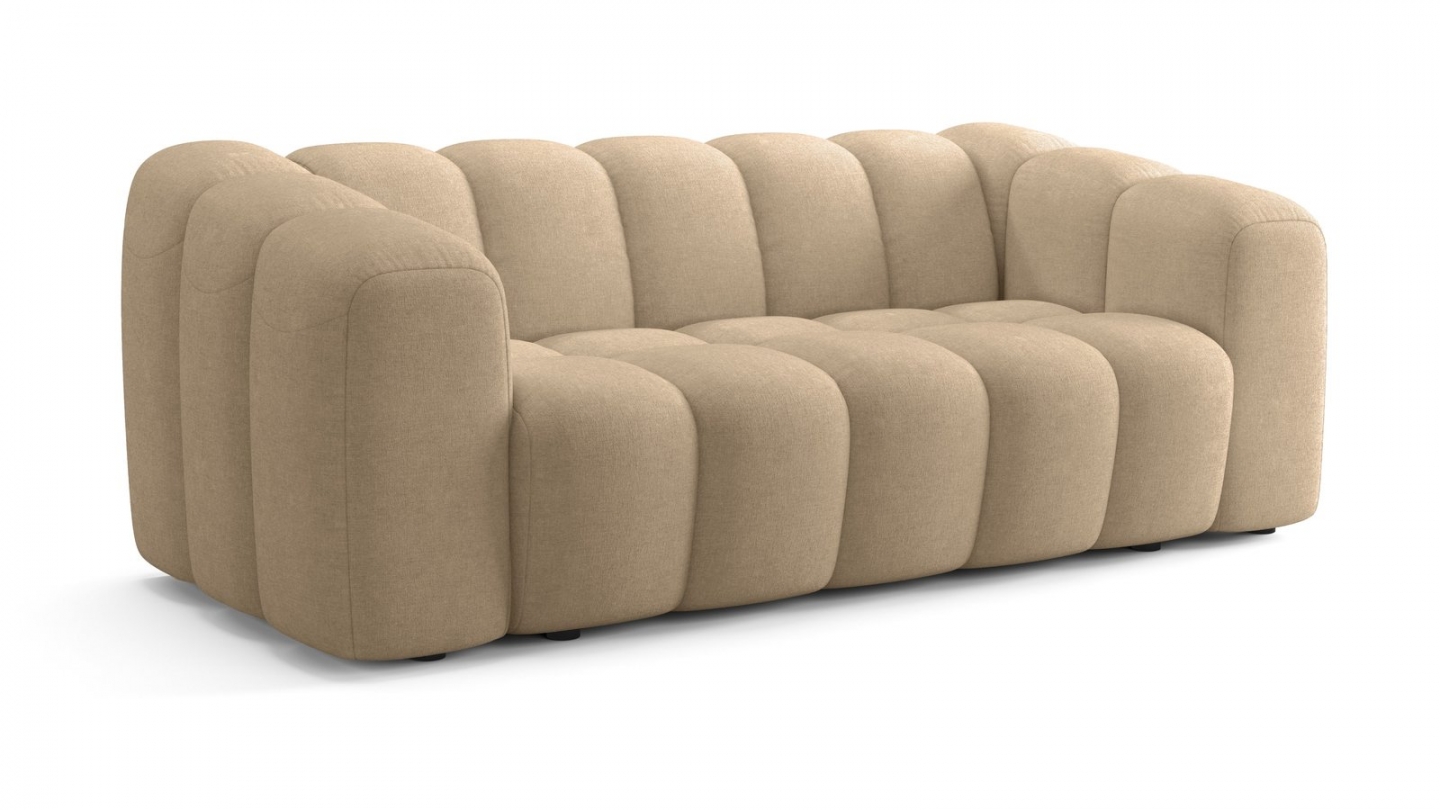Canapé capitonné convertible 3 places en tissu chenille taupe - ouverture express - Belleville Canapé capitonné convertible 3 places en tissu chenille taupe - ouverture express - Belleville