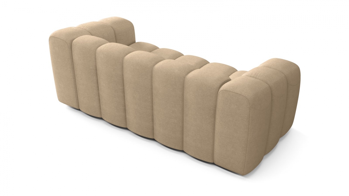 Canapé capitonné convertible 3 places en tissu chenille taupe - ouverture express - Belleville Canapé capitonné convertible 3 places en tissu chenille taupe - ouverture express - Belleville