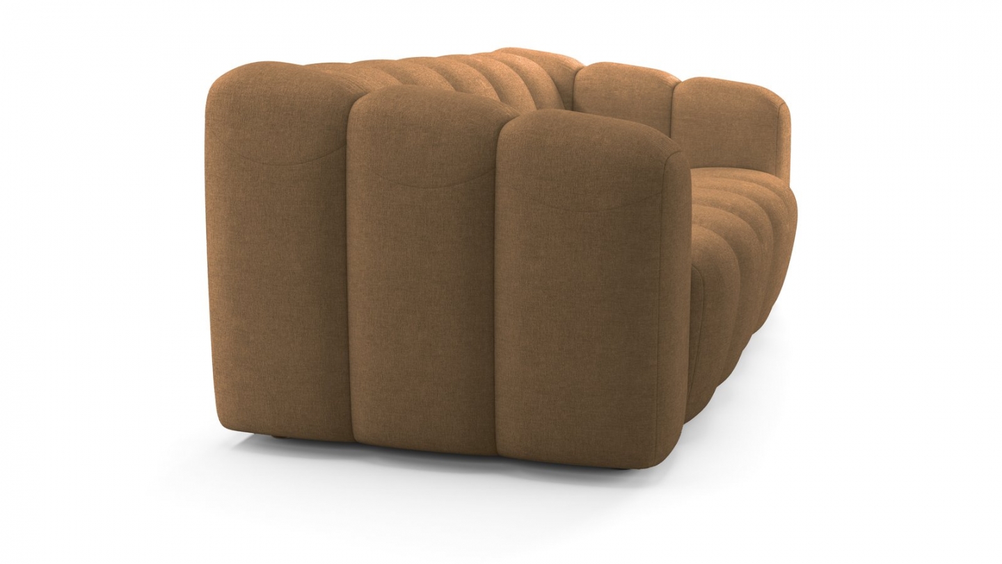 Canapé capitonné convertible 3 places en tissu chenille moka - ouverture express - Belleville Canapé capitonné convertible 3 places en tissu chenille moka - ouverture express - Belleville