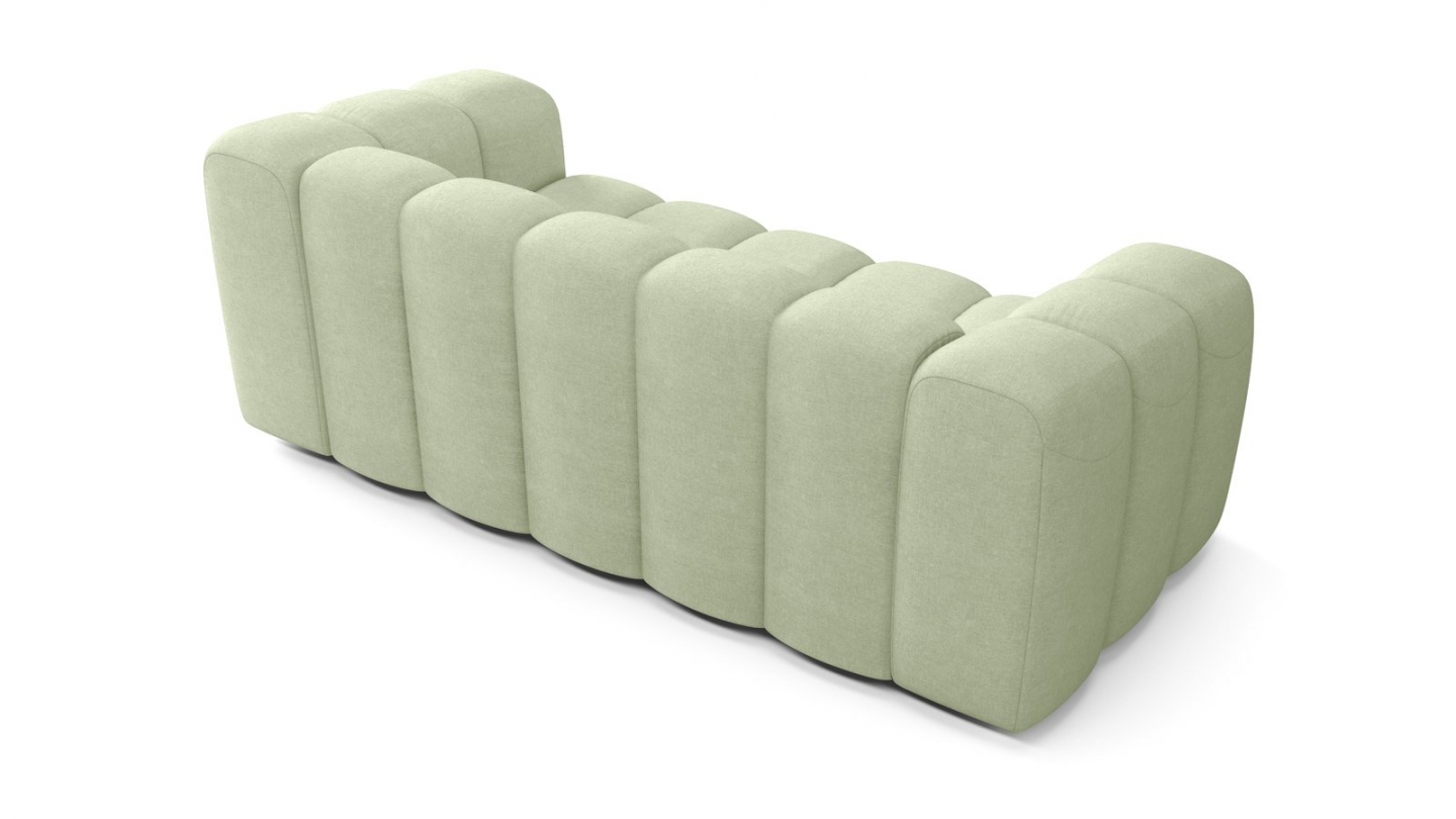 Canapé capitonné convertible 3 places en tissu chenille vert sauge - ouverture express - Belleville Canapé capitonné convertible 3 places en tissu chenille vert sauge - ouverture express - Belleville