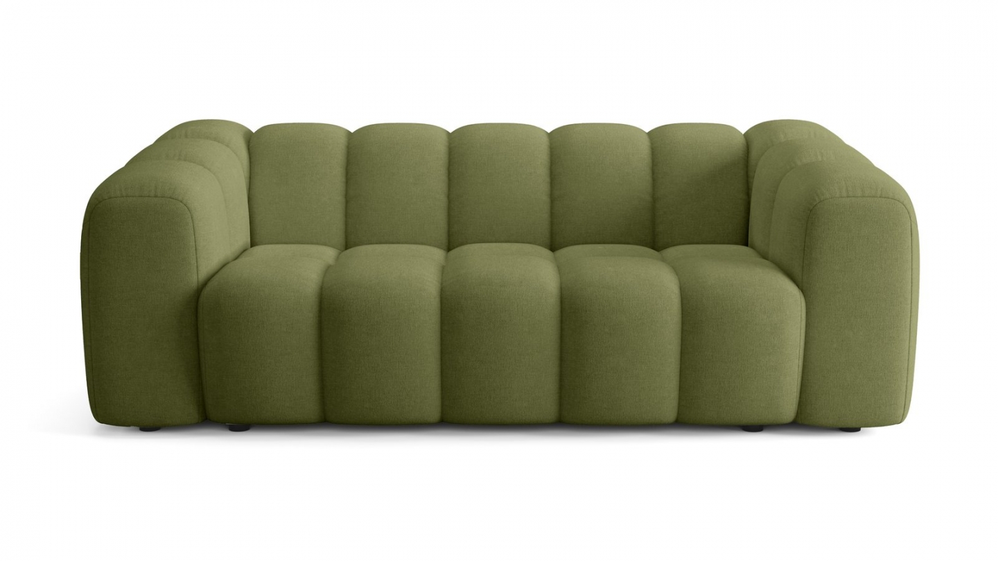 Canapé capitonné convertible 3 places en tissu chenille vert olive - ouverture express - Belleville Canapé capitonné convertible 3 places en tissu chenille vert olive - ouverture express - Belleville