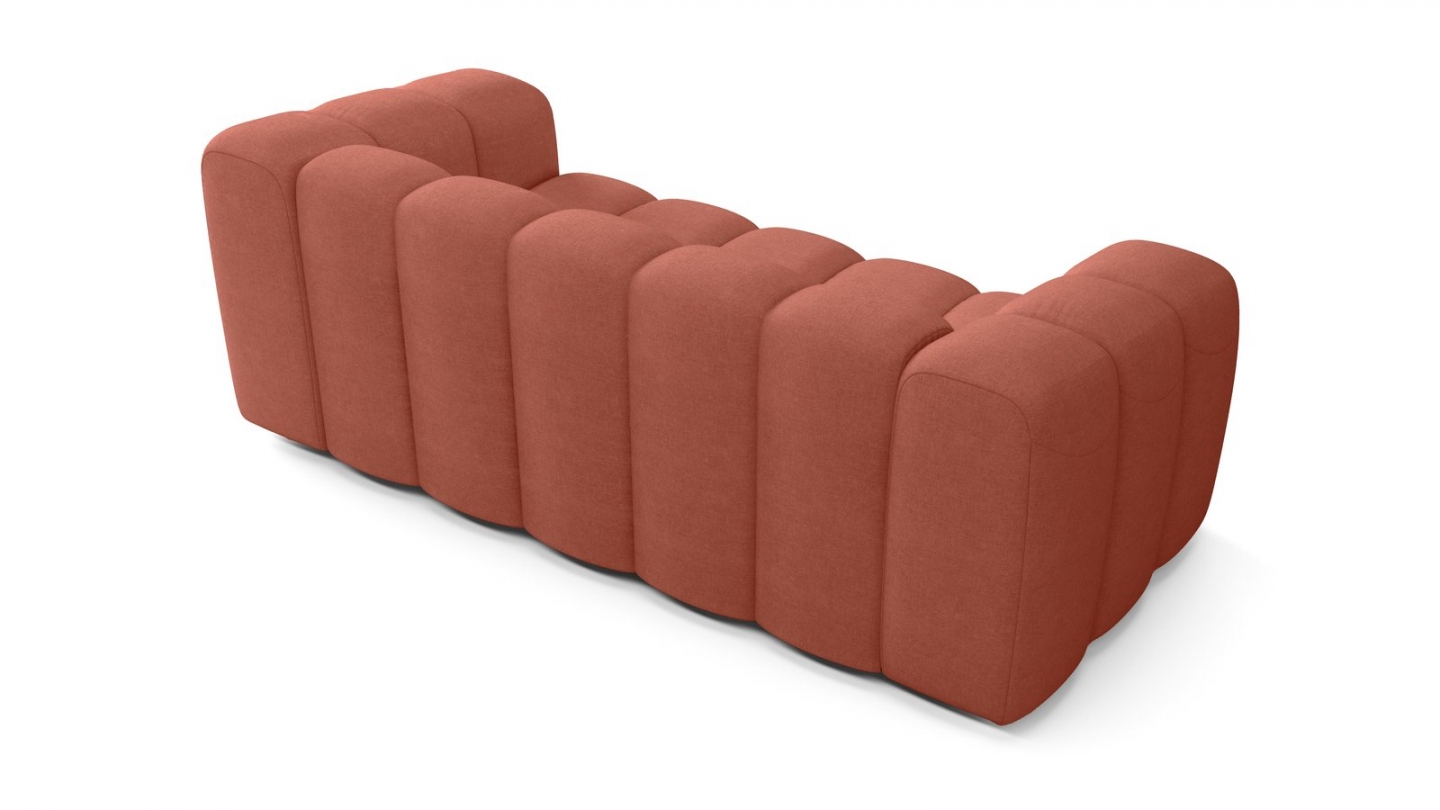 Canapé capitonné convertible 3 places en tissu chenille terracotta - ouverture express - Belleville Canapé capitonné convertible 3 places en tissu chenille terracotta - ouverture express - Belleville