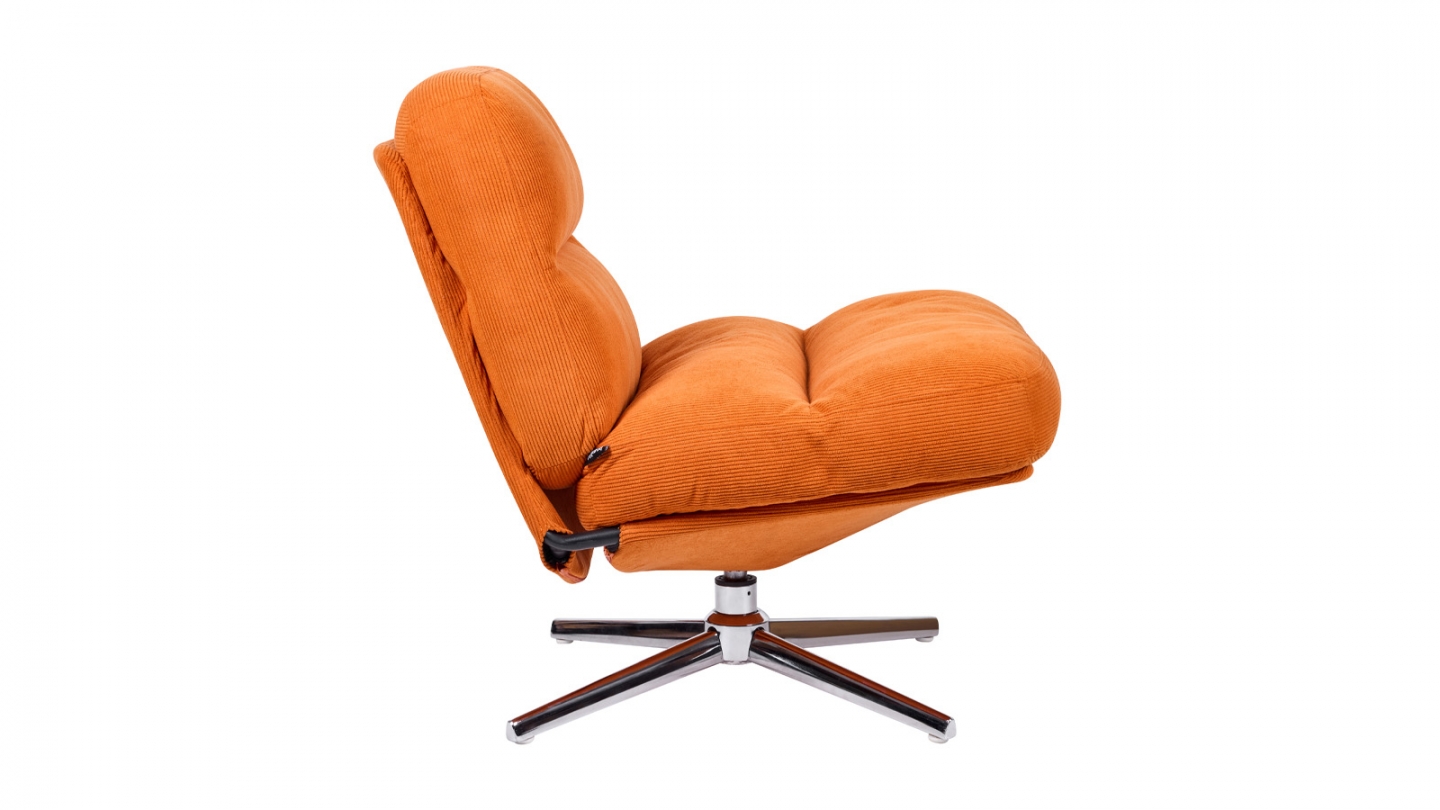 Fauteuil pivotant en velours côtelé orange et piètement chromé - Julia Fauteuil pivotant en velours côtelé orange et piètement chromé - Julia