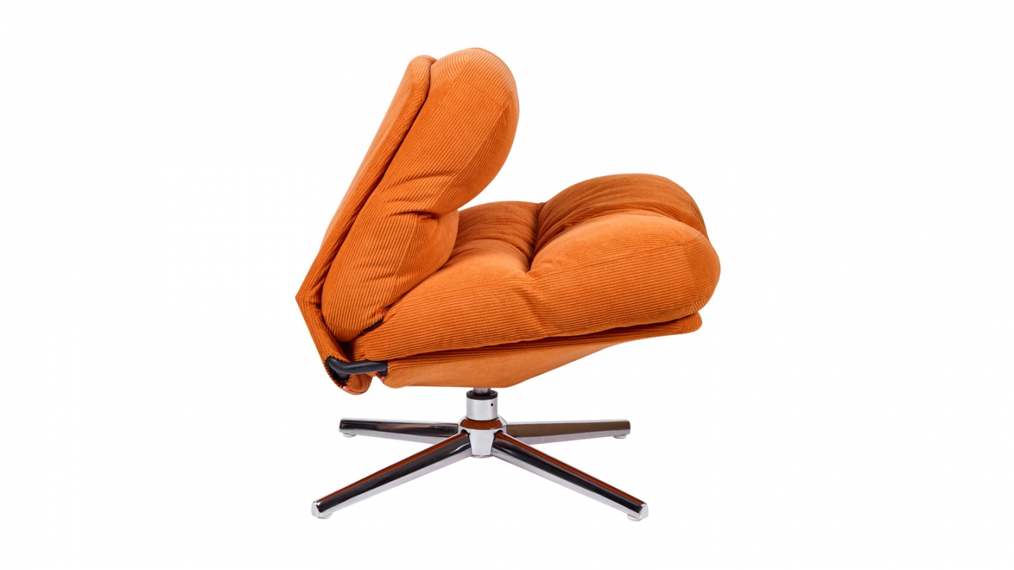 Fauteuil pivotant en velours côtelé orange et piètement chromé - Julia Fauteuil pivotant en velours côtelé orange et piètement chromé - Julia