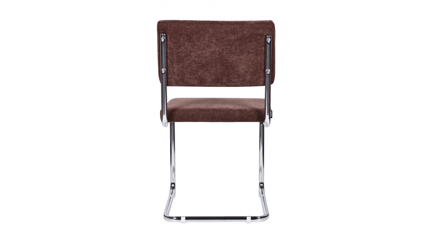 Lot de 2 chaises en tissu chenille marron et piètement chromé - Dulce Lot de 2 chaises en tissu chenille marron et piètement chromé - Dulce
