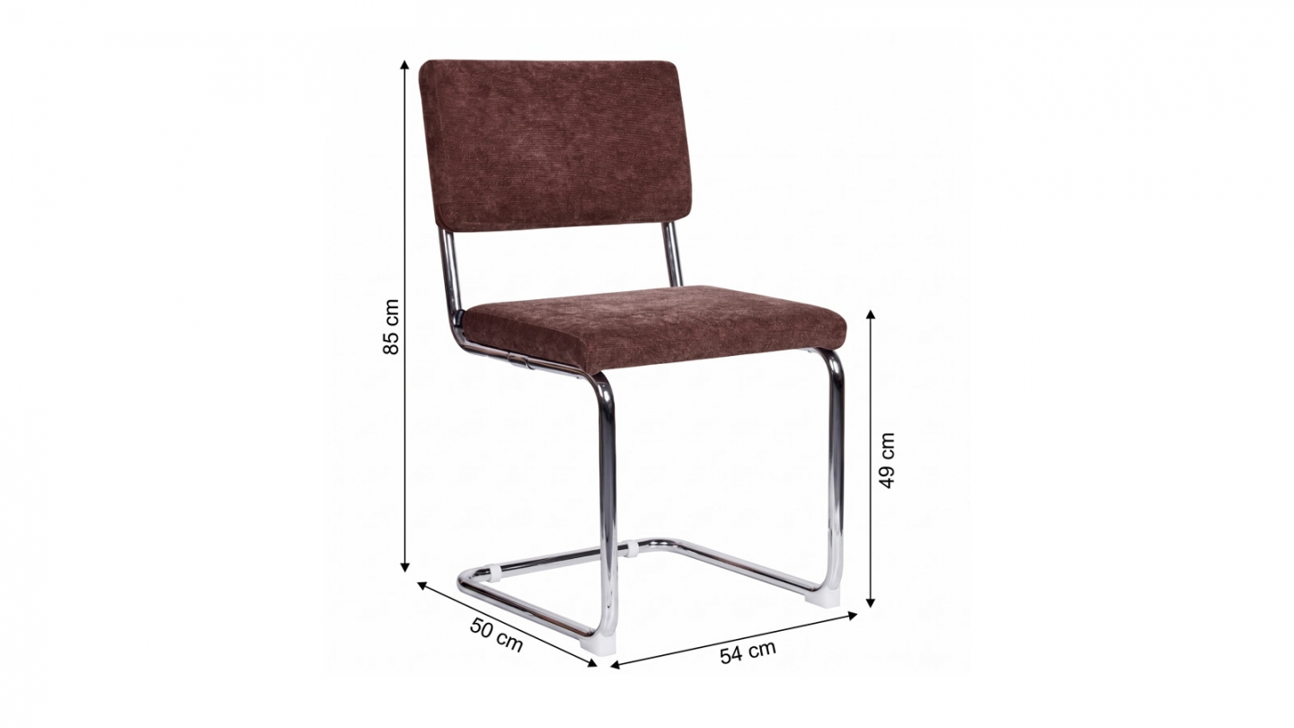 Lot de 2 chaises en tissu chenille marron et piètement chromé - Dulce Lot de 2 chaises en tissu chenille marron et piètement chromé - Dulce