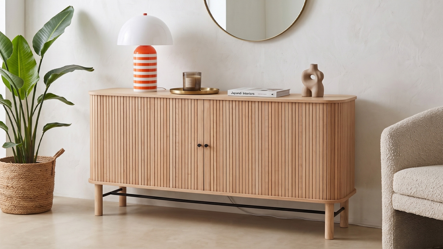 Buffet à portes coulissantes placage chêne 160 cm - Lino Buffet à portes coulissantes placage chêne 160 cm - Lino