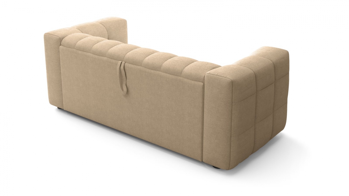 Canapé capitonné convertible 3 places en tissu chenille taupe - ouverture express - Cester Canapé capitonné convertible 3 places en tissu chenille taupe - ouverture express - Cester