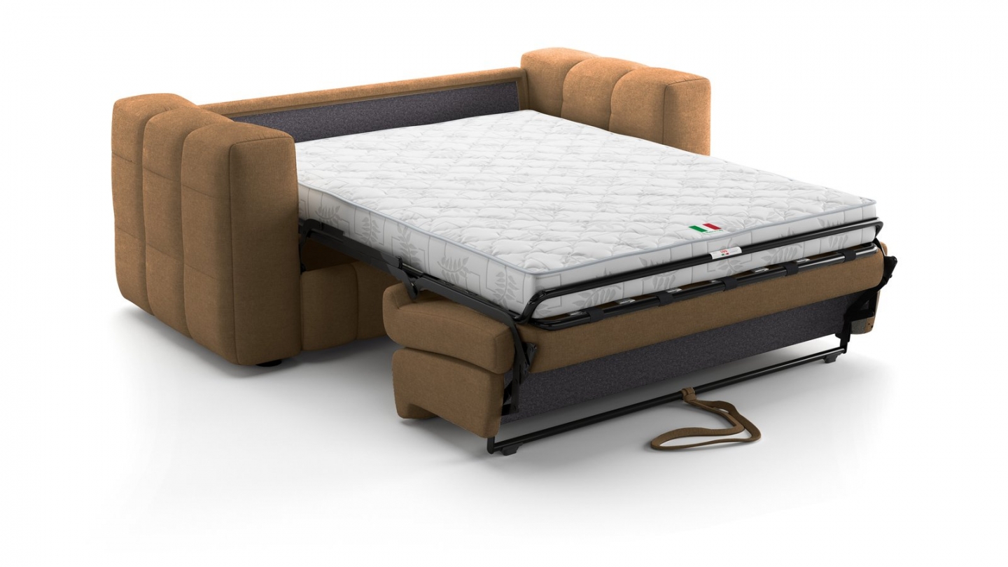 Canapé capitonné convertible 3 places en tissu chenille moka - ouverture express - Cester Canapé capitonné convertible 3 places en tissu chenille moka - ouverture express - Cester