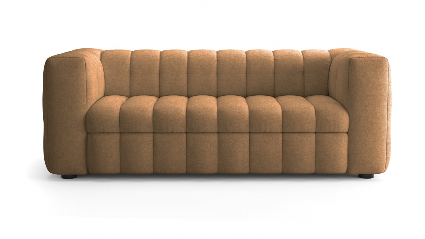 Canapé capitonné convertible 3 places en tissu chenille moka - ouverture express - Cester Canapé capitonné convertible 3 places en tissu chenille moka - ouverture express - Cester