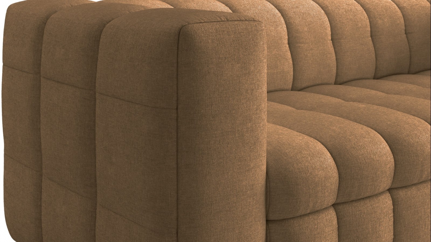 Canapé capitonné convertible 3 places en tissu chenille moka - ouverture express - Cester Canapé capitonné convertible 3 places en tissu chenille moka - ouverture express - Cester