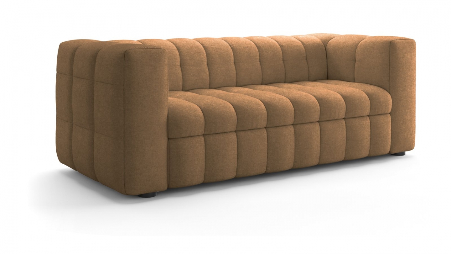 Canapé capitonné convertible 3 places en tissu chenille moka - ouverture express - Cester Canapé capitonné convertible 3 places en tissu chenille moka - ouverture express - Cester