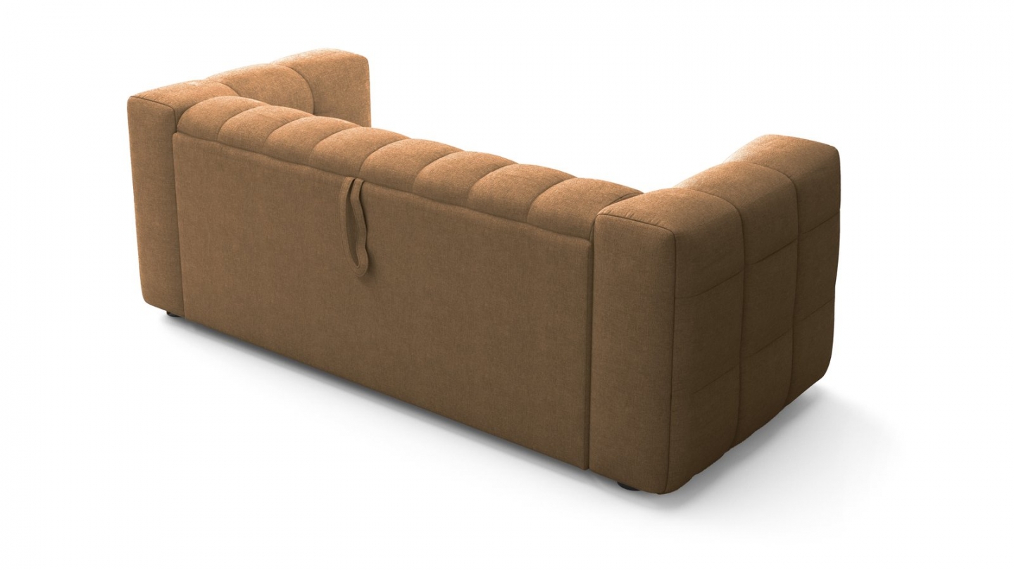 Canapé capitonné convertible 3 places en tissu chenille moka - ouverture express - Cester Canapé capitonné convertible 3 places en tissu chenille moka - ouverture express - Cester