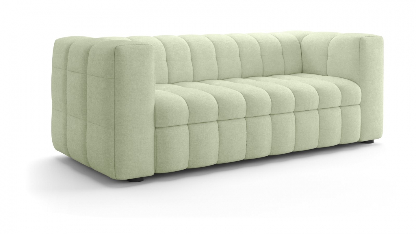 Canapé capitonné convertible 3 places en tissu chenille vert sauge - ouverture express - Cester Canapé capitonné convertible 3 places en tissu chenille vert sauge - ouverture express - Cester