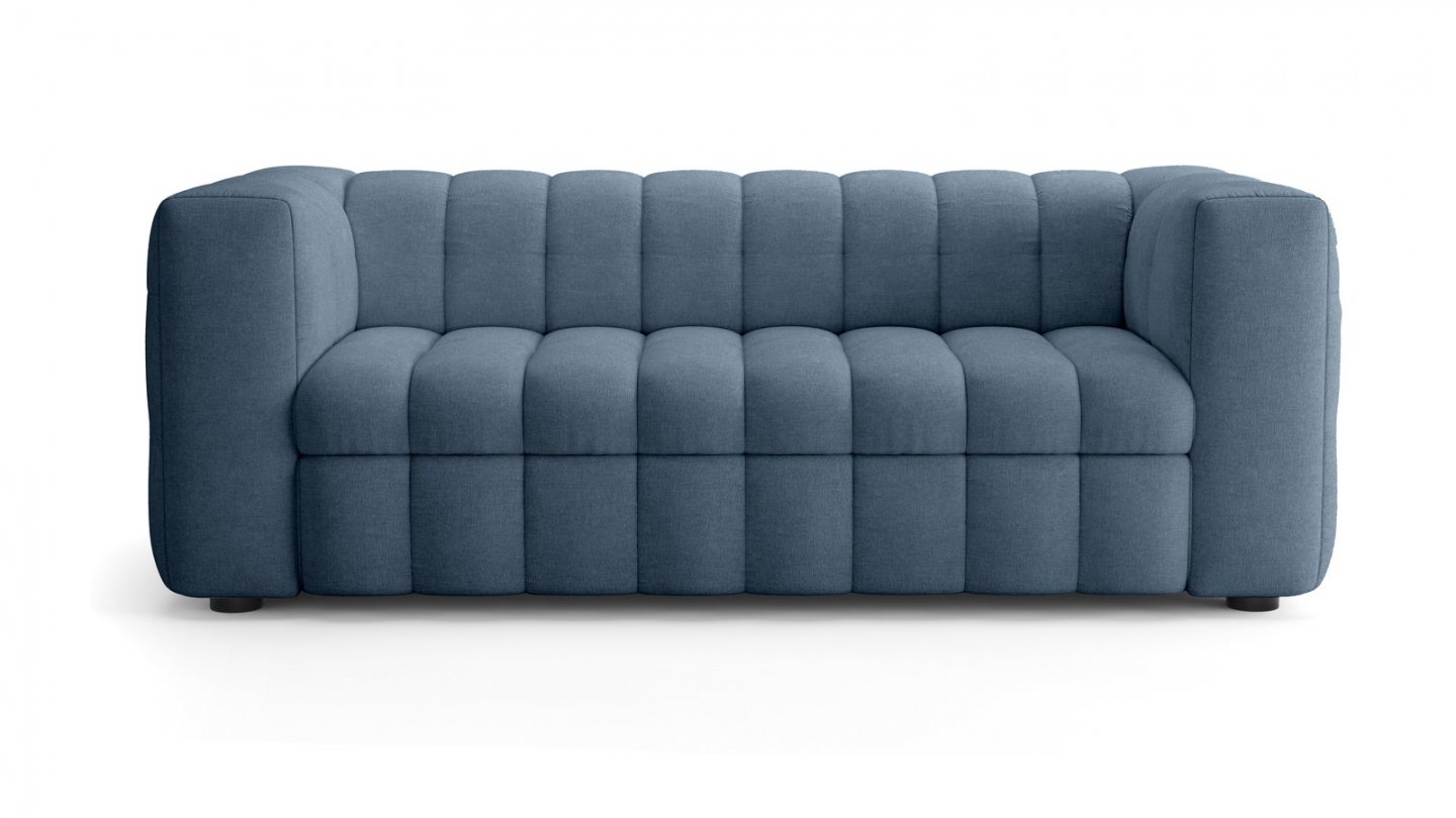 Canapé capitonné convertible 3 places en tissu chenille bleu foncé - ouverture express - Cester Canapé capitonné convertible 3 places en tissu chenille bleu foncé - ouverture express - Cester