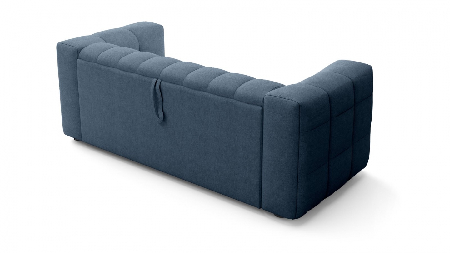 Canapé capitonné convertible 3 places en tissu chenille bleu foncé - ouverture express - Cester Canapé capitonné convertible 3 places en tissu chenille bleu foncé - ouverture express - Cester