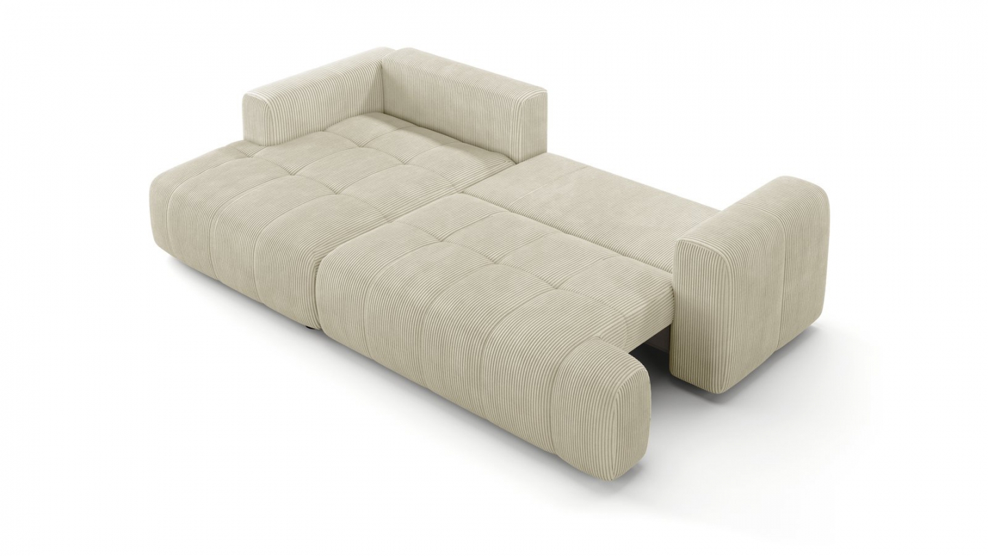 Canapé d'angle à gauche convertible 4 places en tissu chenille beige - ouverture rapide - Karl Canapé d'angle à gauche convertible 4 places en tissu chenille beige - ouverture rapide - Karl