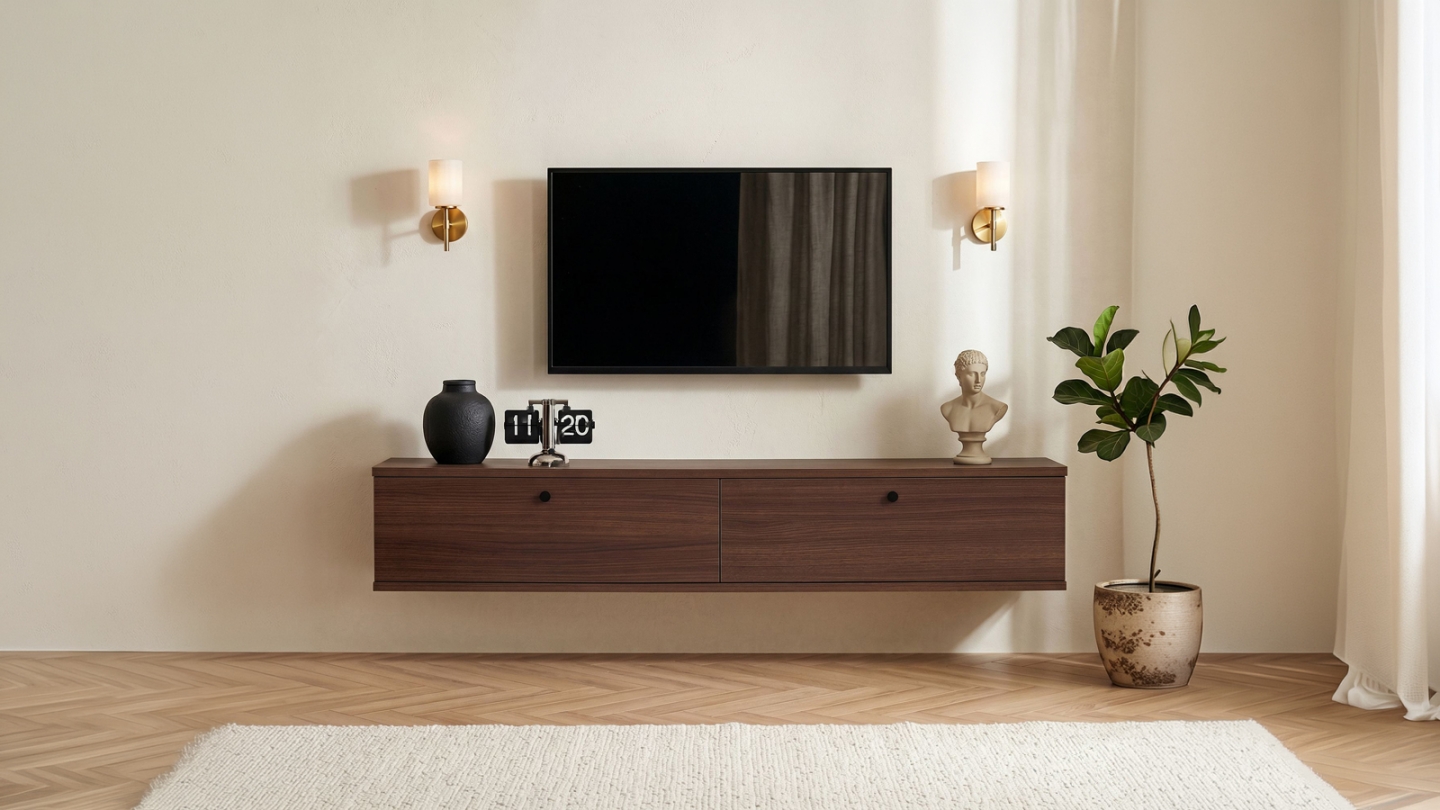Meuble TV 2 portes effet noyer 140 cm - Farel Meuble TV 2 portes effet noyer 140 cm - Farel
